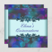 ティール(緑がかった色)ブルーパープルバブルキンセアニェラ 招待状 (正面/裏面)