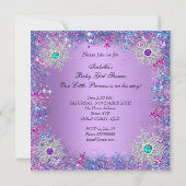 ティール（緑がかった色）ブルーパープルピンクプリンセス赤ちゃんシャワーエスニック 招待状 (裏面)