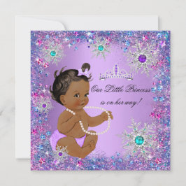 ティール（緑がかった色）ブルーパープルピンクプリンセス赤ちゃんシャワーエスニック 招待状