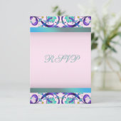 ティール（緑がかった色）ブルーパープルピンクRSVPテンプレート 出欠カード (スタンド正面)