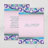 ティール（緑がかった色）ブルーパープルピンクRSVPテンプレート 出欠カード (正面/裏面)