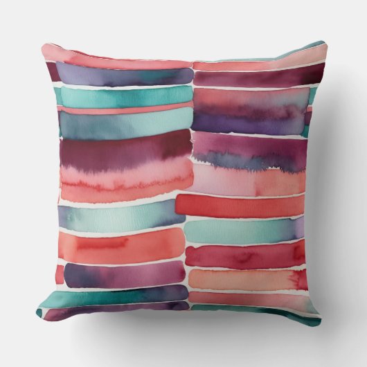 ティール（緑がかった色）ブルーパープルピーチブルゴーニュ抽象芸術 クッション (正面)