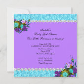 ティール(緑がかった色)ブルーパープルプリンセスベビーシャワーガールA1 招待状 (裏面)