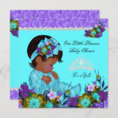 ティール（緑がかった色）ブルーパープルプリンセスベビーシャワーガールB1 招待状 (正面/裏面)