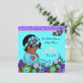 ティール（緑がかった色）ブルーパープルプリンセスベビーシャワーガールB1 招待状 (スタンド正面)