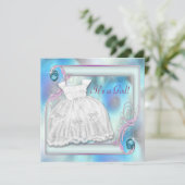 ティール（緑がかった色）ブルーパープルベビーガールシャワー招待状 招待状 (スタンド正面)