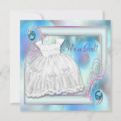 ティール(緑がかった色)ブルーパープルベビーガールシャワー招待状 招待状 (正面)