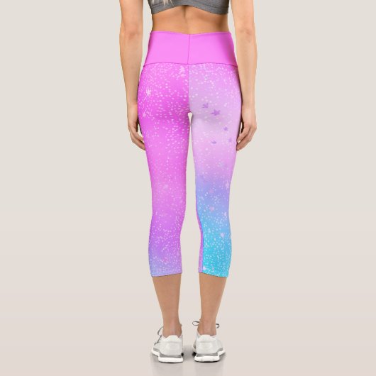 ティール(緑がかった色)ブルーパープルホログラフィグラデーションックスター銀河系 カプリレギンス (裏面)