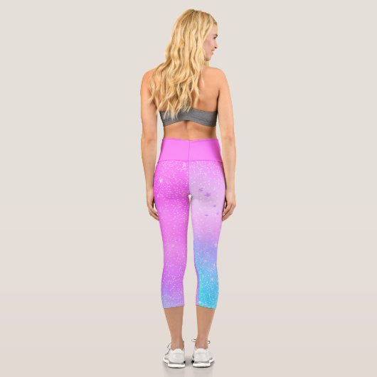 ティール(緑がかった色)ブルーパープルホログラフィグラデーションックスター銀河系 カプリレギンス (裏面)