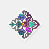 ティール（緑がかった色）ブルーパープルレース花ジェムカラフルモノグラム スタンダードカクテルナプキン (角)