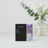 ティール（緑がかった色）ブルーパープルレース花宝石ブラック スクエア名刺 (スタンド正面)