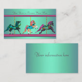 ティール(緑がかった色)ブルーパープル回転木馬絵を描ウマーズ 名刺 (正面/裏面)