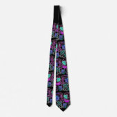 ティール(緑がかった色)ブルーパープル花、宝石ブラックフローラ ネクタイ (裏面)