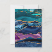 ティール（緑がかった色）ブルーパープル金ゴールドグリッターアゲート結婚ト 出欠カード (裏面)