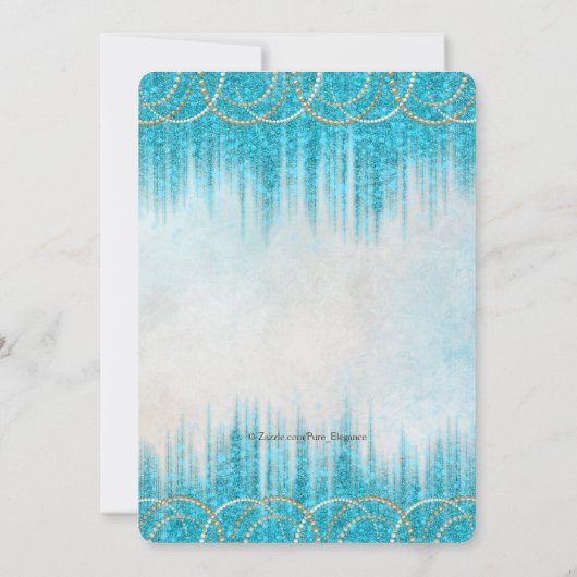 ティール（緑がかった色）ブルーパールウォーターカラーマスカレードパーティー 招待状 (裏面)