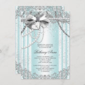 ティール(緑がかった色)ブルーパールクロスファースト聖餐式 招待状 (正面/裏面)