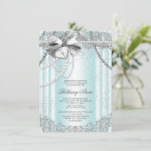 ティール(緑がかった色)ブルーパールクロスファースト聖餐式 招待状 (スタンド正面)