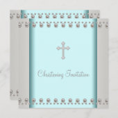 ティール（緑がかった色）ブルーパールクロスベビーバプテスマ《キリスト教》洗礼式や命名式 招待状 (正面/裏面)