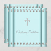 ティール（緑がかった色）ブルーパールクロス男の赤ちゃんまたは女の子《キリスト教》洗礼式や命名式 招待状 (正面/裏面)
