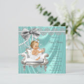 ティール（緑がかった色）ブルーパールチェアガールベビーシャワー招待状 招待状 (スタンド正面)