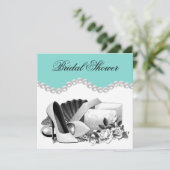 ティール（緑がかった色）ブルーパールブライダルシャワー 招待状 (スタンド正面)