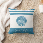 ティール(緑がかった色)ブルービーチライフスクリプトseashellシモダンック クッション (ブランケット)