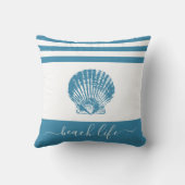 ティール(緑がかった色)ブルービーチライフスクリプトseashellシモダンック クッション (裏面)