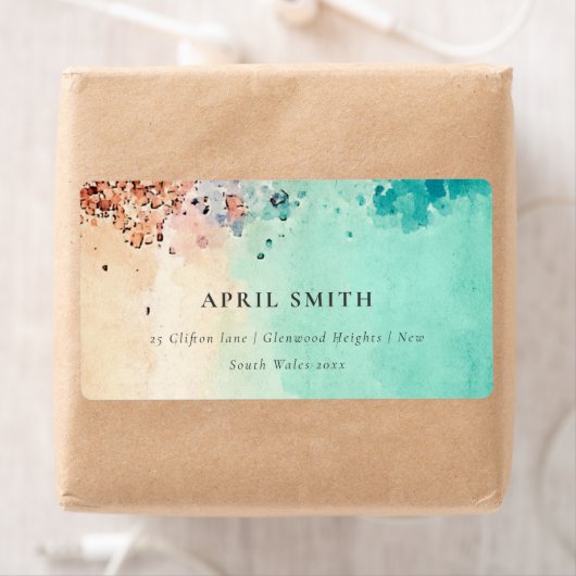 ティール（緑がかった色）ブルービーチ砂岩水カラーアドレス ラベル (インサイチュ)