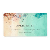 ティール（緑がかった色）ブルービーチ砂岩水カラーアドレス ラベル (正面)