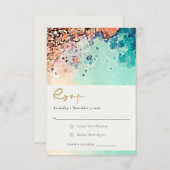 ティール（緑がかった色）ブルービーチ砂岩水カラーウェディングRSVP エンクロージャーカード (正面/裏面)