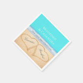 ティール（緑がかった色）ブルービーチ結婚式2ハートズインザサンド スタンダードカクテルナプキン (角)