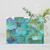 ティール(緑がかった色)ブルーピンクアジサイフローラブライダルシャワー 招待状 (スタンド正面)