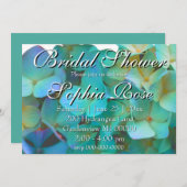 ティール(緑がかった色)ブルーピンクアジサイフローラブライダルシャワー 招待状 (正面/裏面)
