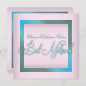 ティール(緑がかった色)ブルーピンクバルミツワー招待状 招待状 (正面/裏面)