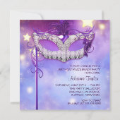 ティール(緑がかった色)ブルーピンクパープルマスカレードパーティー 招待状 (裏面)