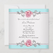 ティール（緑がかった色）ブルーピンクローズ女性50thバースデーパーティー 招待状 (裏面)