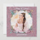 ティール（緑がかった色）ブルーピンク写真キンセアニェラ 招待状 (正面)