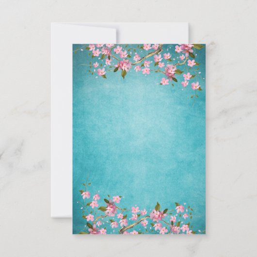 ティール（緑がかった色）ブルーピンク日本のさくらんぼの結婚花 招待状 (裏面)