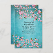 ティール（緑がかった色）ブルーピンク日本のさくらんぼの結婚花 招待状 (正面/裏面)