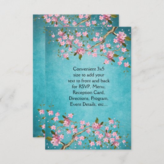 ティール（緑がかった色）ブルーピンク日本のさくらんぼの結婚花 招待状 (正面/裏面)