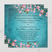 ティール（緑がかった色）ブルーピンク日本のさくらんぼの結婚花 招待状 (正面/裏面)