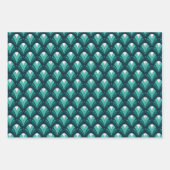 ティール（緑がかった色）ブルーピンク灰色アールデコ模様 ラッピングペーパーシート (正面)