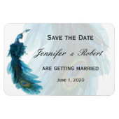 ティール(緑がかった色)ブルーピーコックプルメ結婚の磁石 マグネット (横)