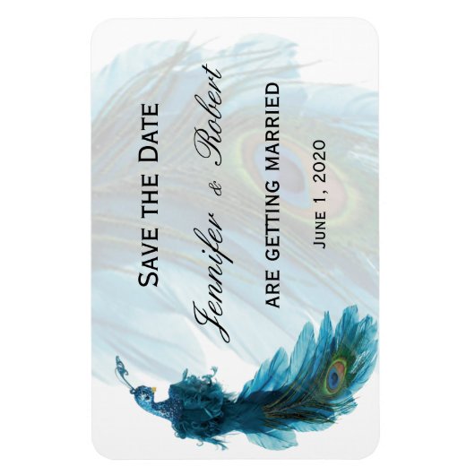 ティール(緑がかった色)ブルーピーコックプルメ結婚の磁石 マグネット (縦)