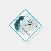 ティール(緑がかった色)ブルーピーコックプルメ結婚ーズ スタンダードカクテルナプキン (角)