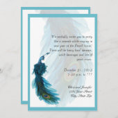 ティール(緑がかった色)ブルーピーコックプルームニューイーブ 招待状 (正面/裏面)