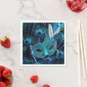 ティール(緑がかった色)ブルーピーコックマスカレードパーティー スタンダードカクテルナプキン (インサイチュ)