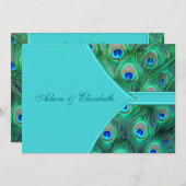 ティール(緑がかった色)ブルーピーコック結婚式招待状 招待状 (正面/裏面)