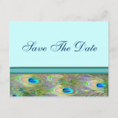 ティール（緑がかった色）ブルーピーコック結婚式招待状 案内ポストカード (正面)