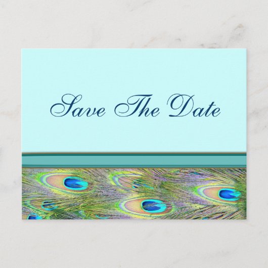 ティール(緑がかった色)ブルーピーコック結婚式招待状 案内ポストカード (正面)